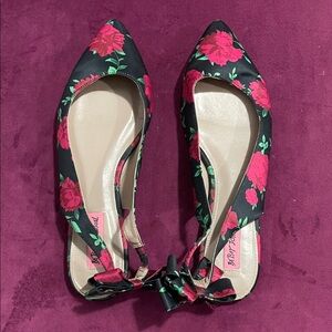 Betsey Johnson Floral Rose Flats Pointed Toe Ann Slingback Shoes